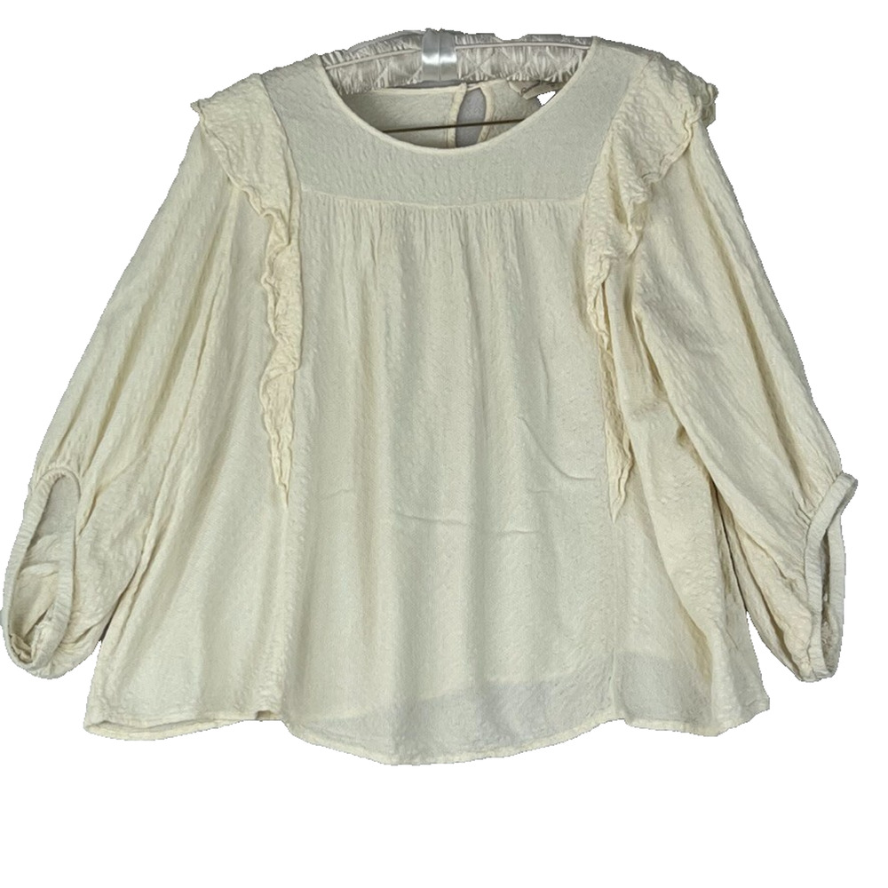 Universal Thread Blouse Top Women's XL Puff Long Sleeve Ivory Ruffle